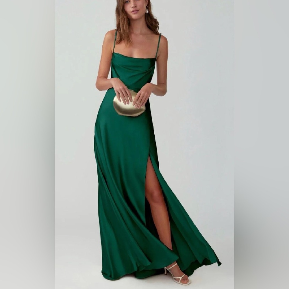 FAME and PARTNERS Strappy Draped Gown In Dark Forest